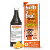 Emulsion de Escocia cod liver oil orange bottle promotes immune support and bone health