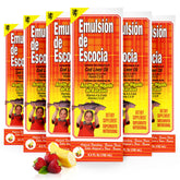Emulsion de Escocia strawberry banana bottle front, kid-friendly omega-3 supplement.