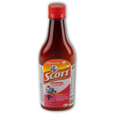 Emulsion de Scott Cherry bottle promotes kid-friendly nutrition with omega-3 and vitamins