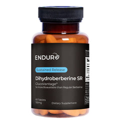 Endur Dihydroberberine SR bottle showing sustained-release tablets for steady daily use