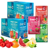 Ener-C variety-pack packets shown for daily hydration and immune support.