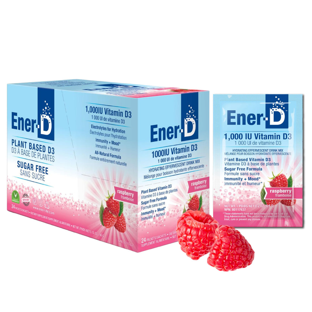 Ener-D raspberry flavor packet ready to mix for hydration