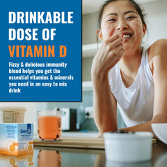 Ener-D effervescent sip with fizz and bright orange color.
