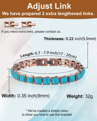 EnerCoppeX Turquoize bracelet adjustable links demonstrate easy size tuning
