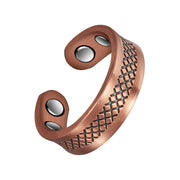 EnerCoppeX copper magnetic ring closeup showing adjustable band for comfortable wear.