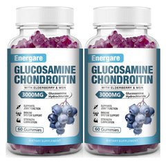 Energare 2-pack glucosamine chondroitin gummies bottle highlighting joint support for daily movement and mobility.