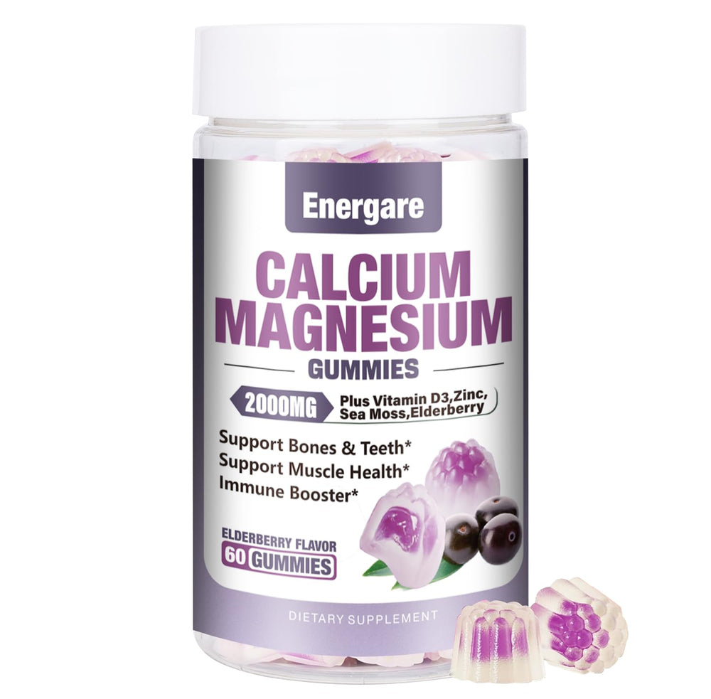 Energare Calcium Magnesium Zinc Gummies bottle close-up for bone and muscle support