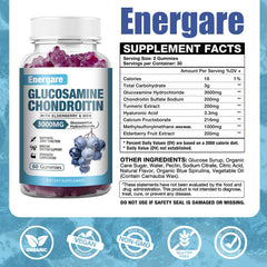 Energare glucosamine chondroitin MSM gummies box highlighting flexibility and comfortable movement.