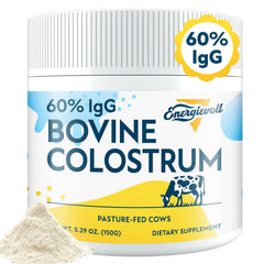 Energievoll Bovine Colostrum powder bottle for easy daily gut support.