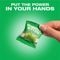 Close-up of Energy Bytes Apple Flash gummies mid-bite for endurance.