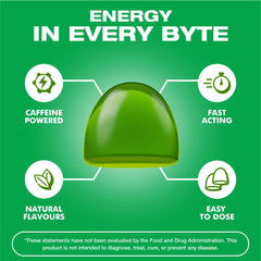 Pocket-sized Energy Bytes packaging beside a running belt.