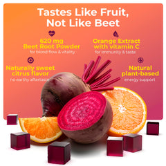 Energy of Life beet gummies on display highlighting vegan heart health.
