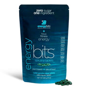 ENERGYBITS spirulina tablets close-up for high-protein plant fuel.