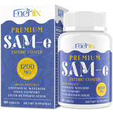 Enerlix SAM-e bottle front highlights vegan, high-potency formula for daily wellness.