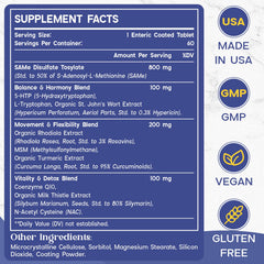 Enerlix SAM-e tablet closeup reveals enteric-coated tablets for optimized absorption.