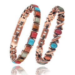 EnerMagiX copper bracelet set for women with turquoise magnets, ideal for daily wear.
