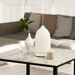 ENILYM essential oil diffuser ceramic white night light creates a warm ambient glow