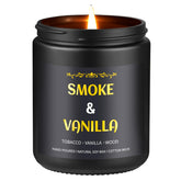 Enwhisco Smoke & Vanilla Candle in black jar adds sophisticated study ambience.