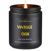 Enwhisco Vintage Oak Candle in black jar with gold embossing for refined home ambiance.