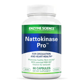Enzyme Science Nattokinase Pro bottle front showcases vegan, kosher formula for circulatory support.