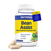 Enzymedica BeanAssist bottle on countertop supports digestion during bean-rich meals.