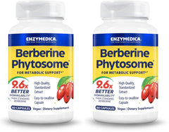 Enzymedica Berberine Phytosome bottle with capsules, suggesting high bioavailability for metabolic support.