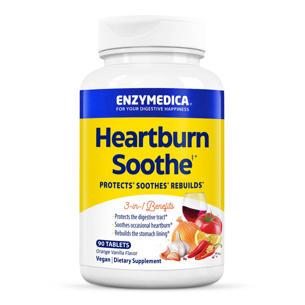 Enzymedica Heartburn Soothe orange vanilla tablets in a pack for on-the-go relief.