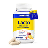 Enzymedica Lacto bottle and capsules for dairy digestion after meals.