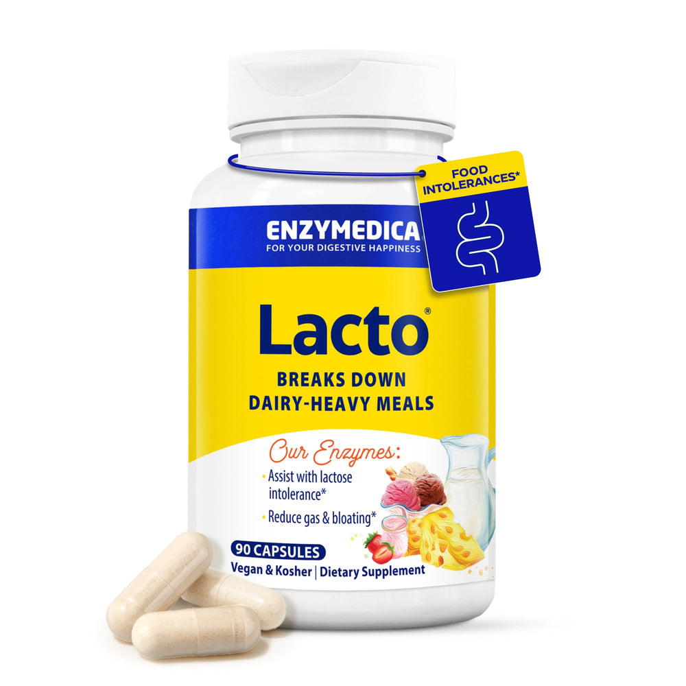 Enzymedica Lacto bottle front promoting dairy digestion support for lactose sensitivity