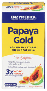 Enzymedica Papaya Gold, tabletas masticables para apoyo digestivo durante la comida.