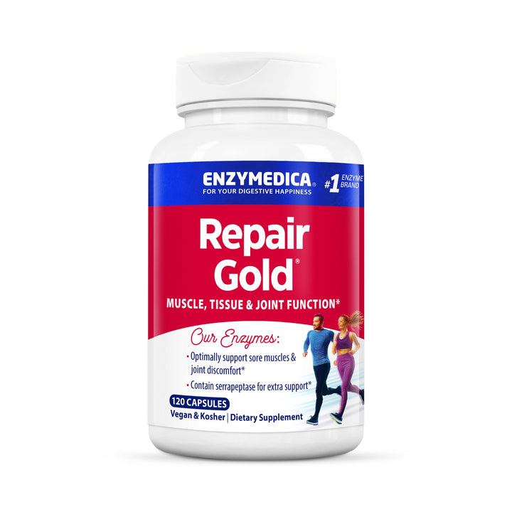Enzymedica Repair Gold bottle front showing joint support formula for active lifestyles.