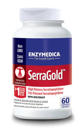 Enzymedica SerraGold bottle label highlighting high-potency serrapeptase
