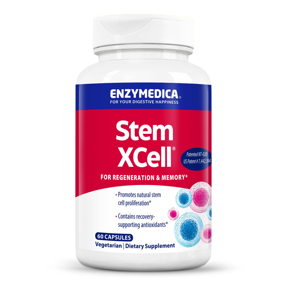 Enzymedica Stem XCell bottle illustrating brain and cellular health support.