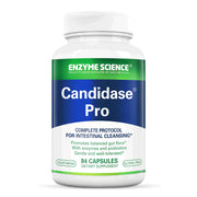 Enzyme Science Candidase Pro bottle on white surface suggesting gut and vaginal balance support