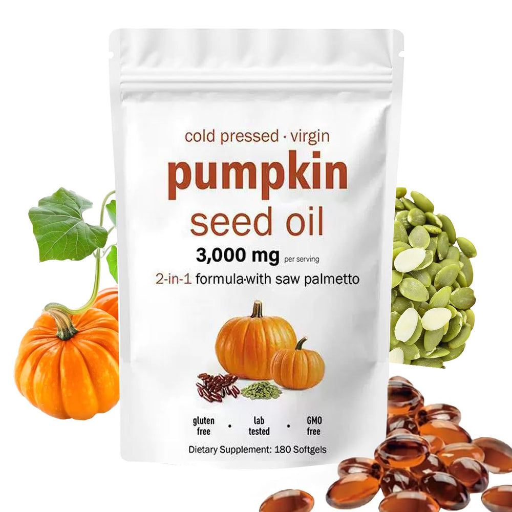 EOQIFJM pumpkin seed oil capsules bottle front highlights cold-pressed purity for daily hair wellness