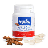 Epic Xylitol Cinnamon Gum piece for fresh breath after meals