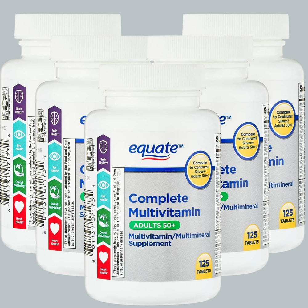 Equate 50+ One Daily multivitamin bottle front view supports daily wellness with a brain-friendly formula.