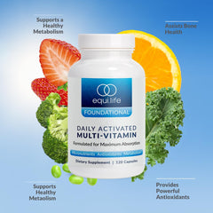 Equilife Activated B-complex formula close-up emphasizing methylated nutrients for efficient use