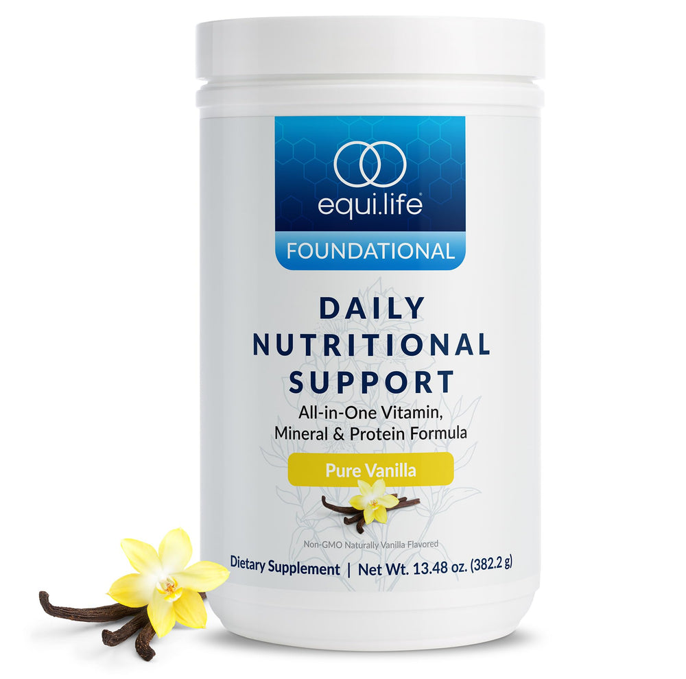 Equilife Daily Nutritional Support bottle front showing convenient all-in-one nutrition on the go.