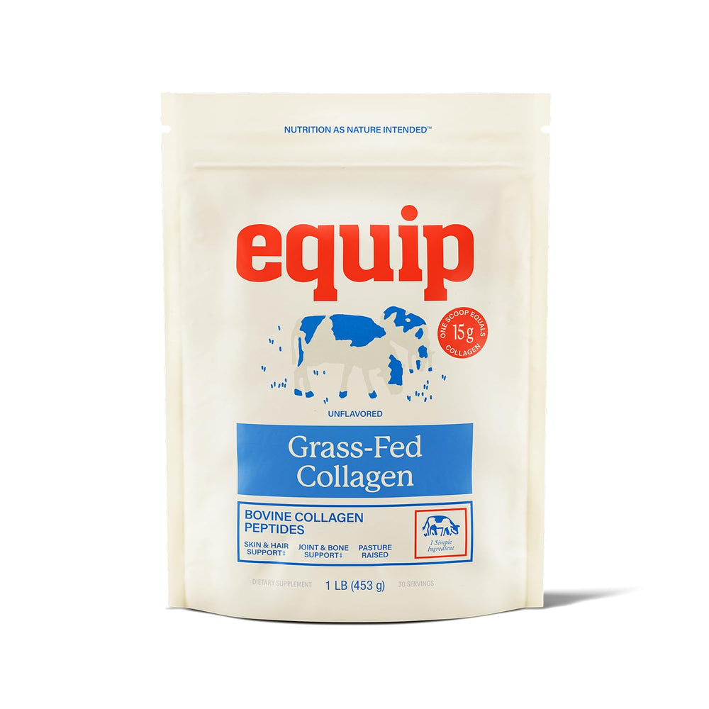 Equip grass-fed collagen powder bottle supports healthy joints and glowing skin.