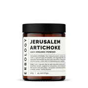 Erbology Jerusalem Artichoke Powder jar close-up showing rich fiber for gut-friendly nutrition.