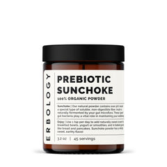 Erbology sunchoke powder bag on shelf highlighting whole-food origin for gentle wellness.