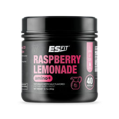 ES FIT Amino+ powder poured into a glass for clean energy and focus.