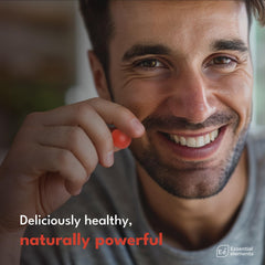 Essential Elements gummy texture close-up showing chewy consistency and pleasant flavor.