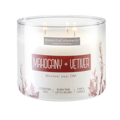 Essential Elements Mahogany & Vetiver three-wick candle enhances ambiance