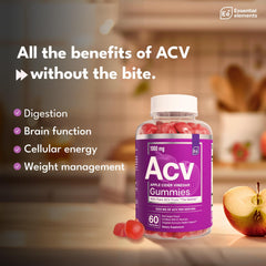 Essential Elements red apple flavor gummies on packaging for convenient daily ACV dose.