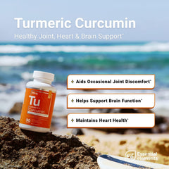 Essential Elements Turmeric Curcumin bottle pour highlighting convenient daily serving.