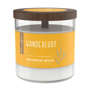 Essential Elements Wanderlust candle with wood wick in 16 oz for a cozy burn