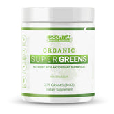 Essential Sports Nutrition Organic Super Greens bottle on a kitchen counter, energizing your day.
