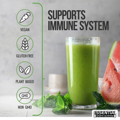 Essential Sports Nutrition Organic Super Greens scoop with powder for quick daily nourishment.